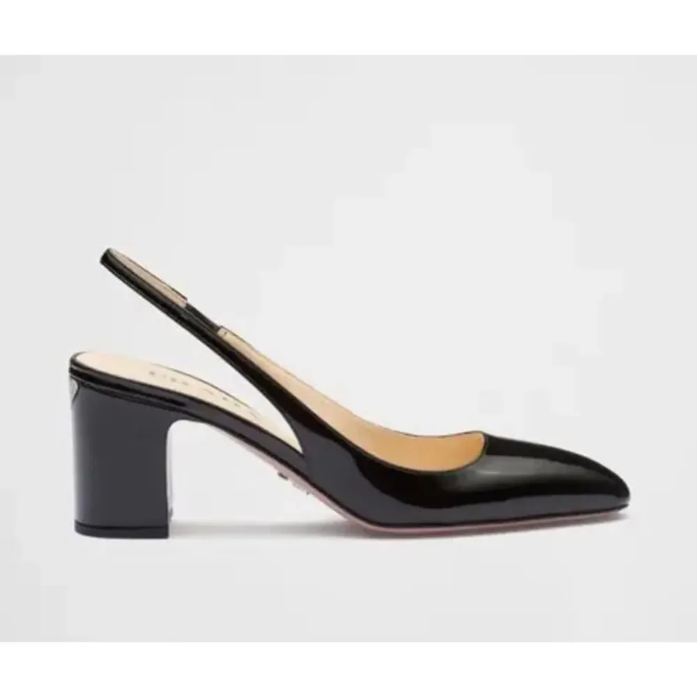 Prada Triangle‎ Logo Patent Leather Slingback Pumps Black 40